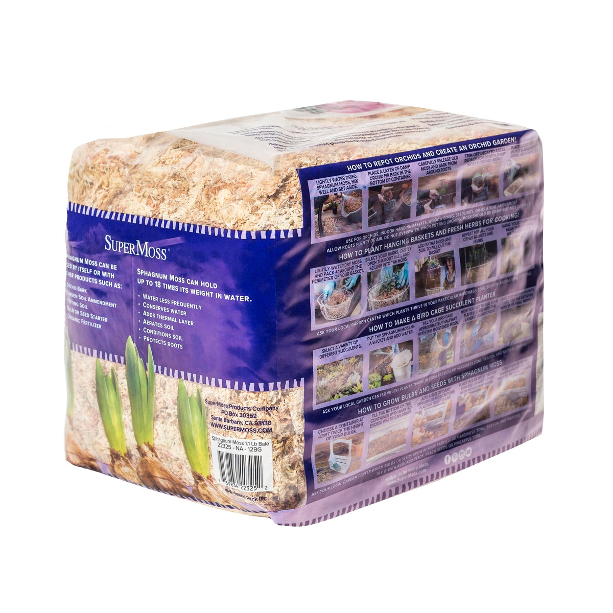 SuperMoss packaging options include retail and bulk moss for gardeners.