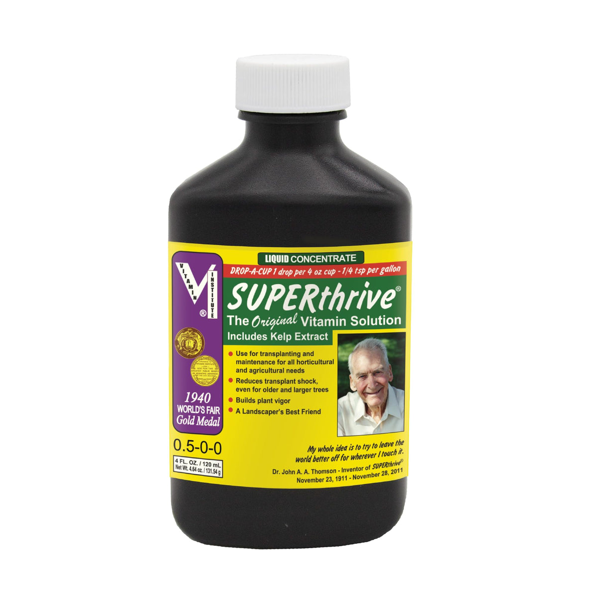 SUPERthrive bottle front view illustrates a vitamin solution to support vigorous root growth