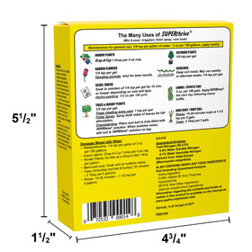 SUPERthrive dilution mix shows practical doses for small pots and large garden applications