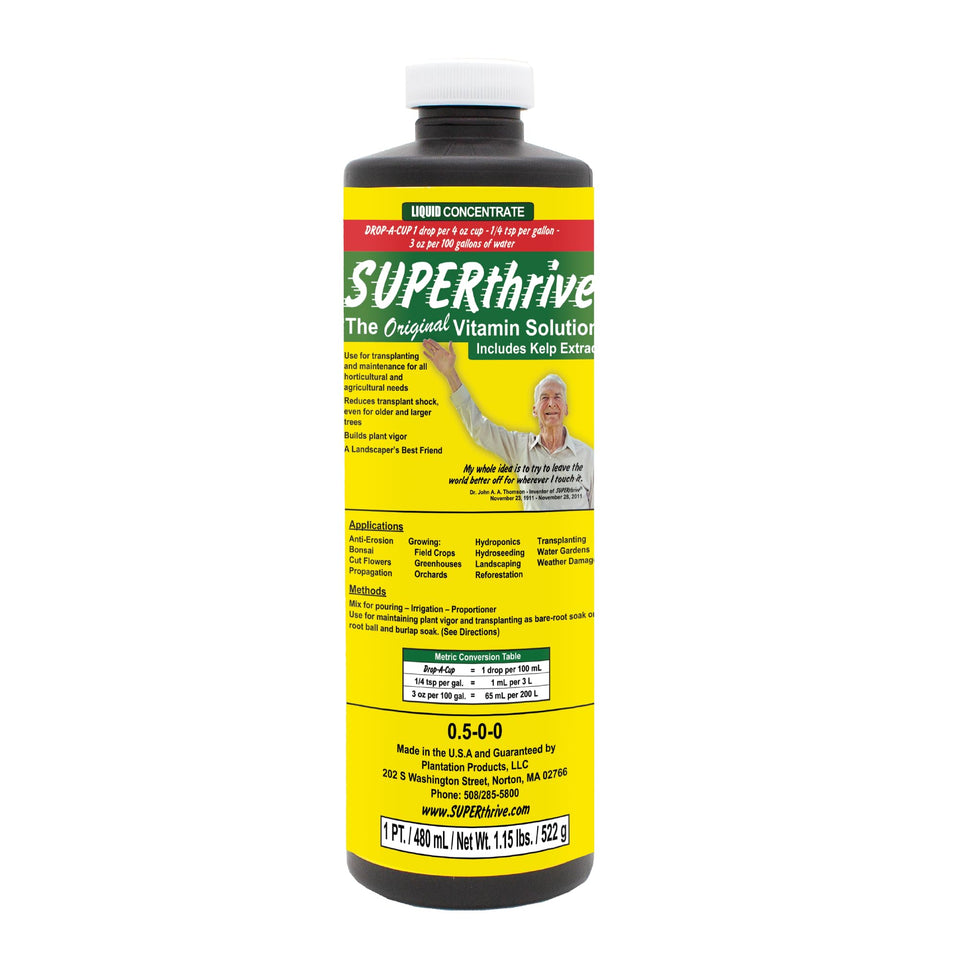 SUPERthrive plant vitamin solution bottle for home gardens and professional use