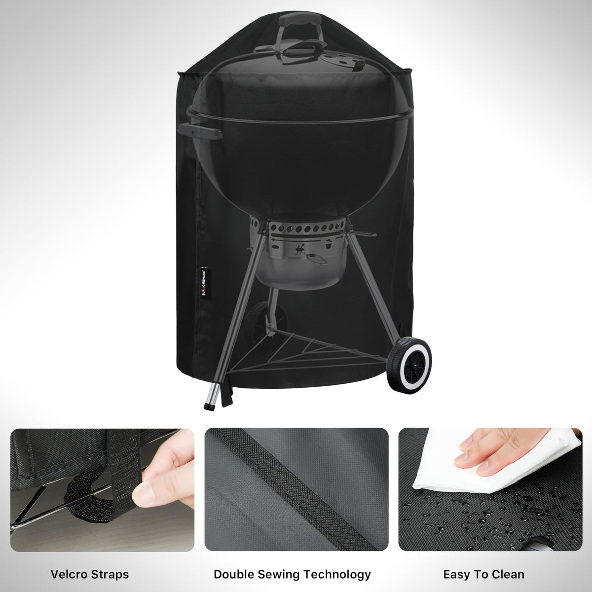 Easy-clean grill cover can be hose-cleaned and air-dried