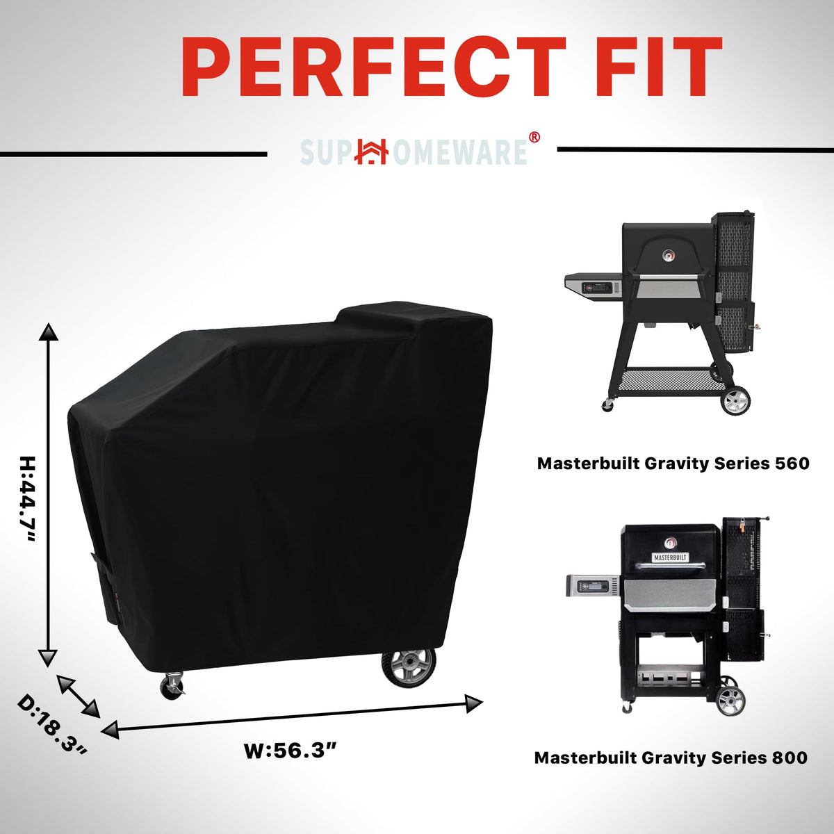 Suphomeware cover side view demonstrates snug fit on large 560/800 grills