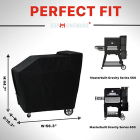 Suphomeware cover side view demonstrates snug fit on large 560/800 grills