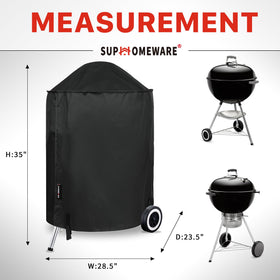 Waterproof 600D grill cover shields Weber kettle from snow and hail