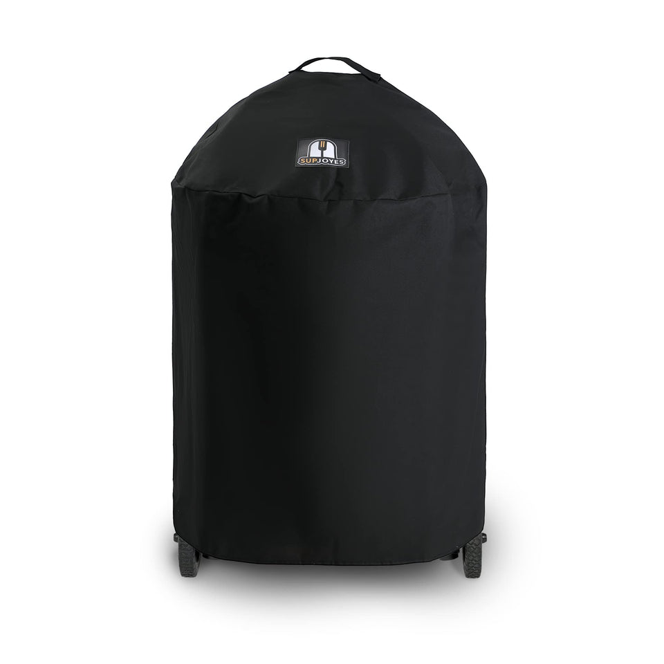 SUPJOYES 6755 grill cover over Char-Griller Akorn Kamado demonstrating compatibility and full-coverage protection