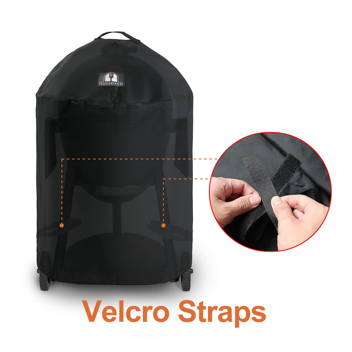 robust handle on SUPJOYES 6755 grill cover for easy fitting and removal