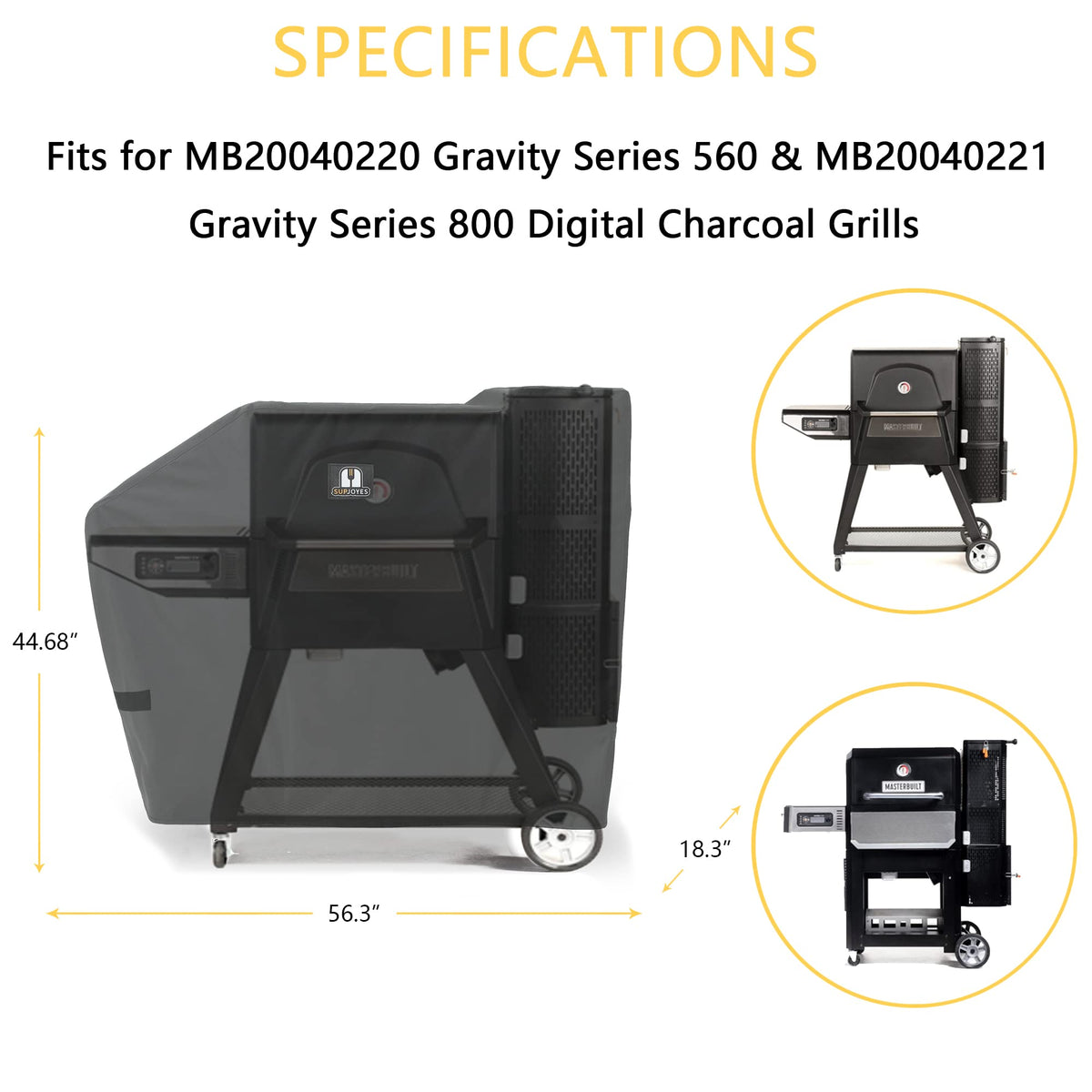 SUPJOYES waterproof grill cover guards against rain and snow for Masterbuilt Gravity Series.