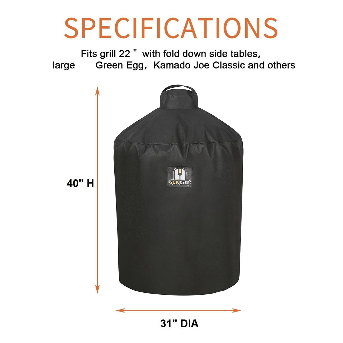 SUPJOYES kamado joe classic compatible cover offers secure internal strap fit.