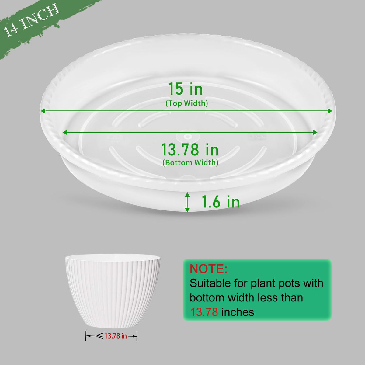 SupKing 15-inch plant saucer side view shows sturdy construction for heavy pots.