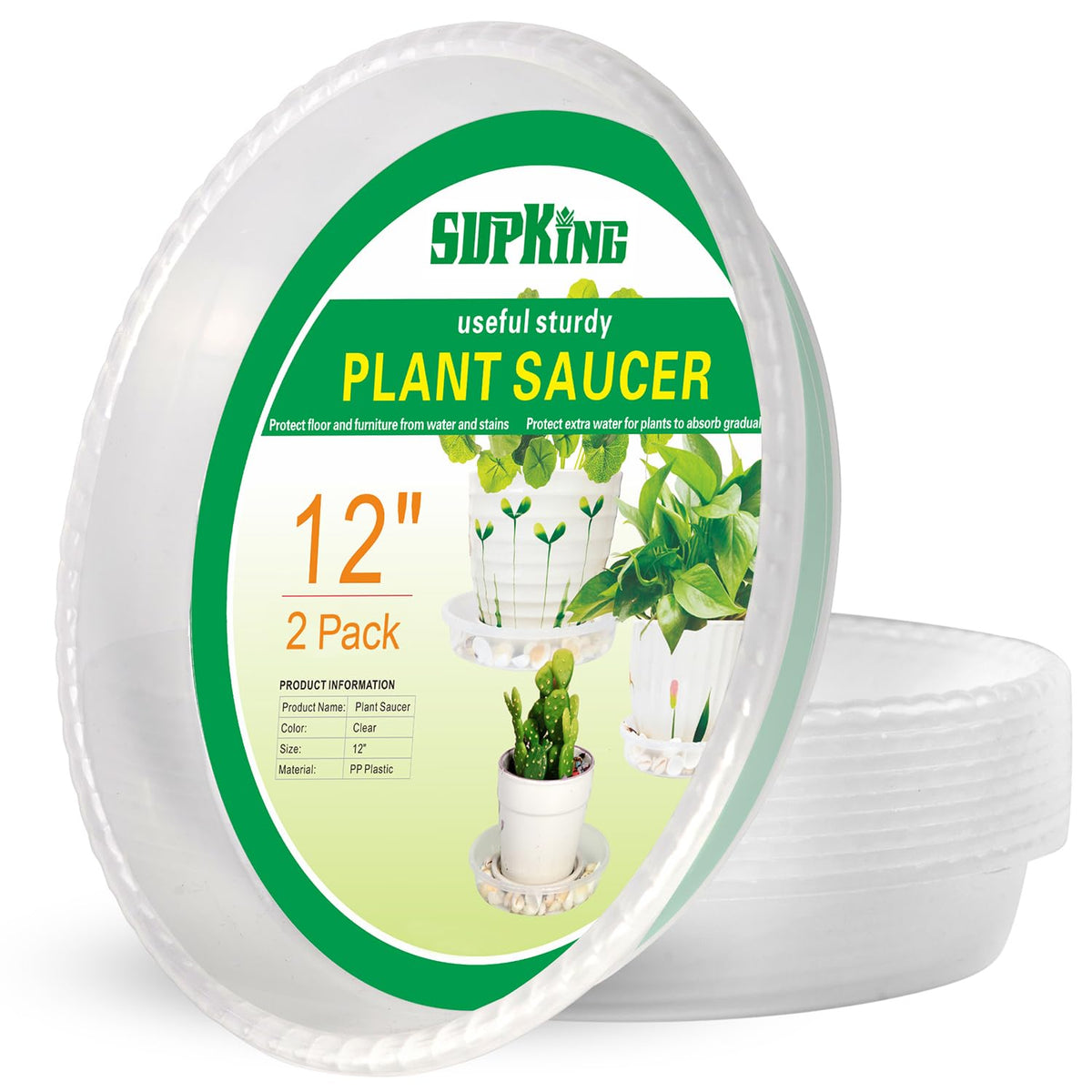 SupKing 2Pack 12 inch plant saucer; heavy sturdy plastic for durable pots.