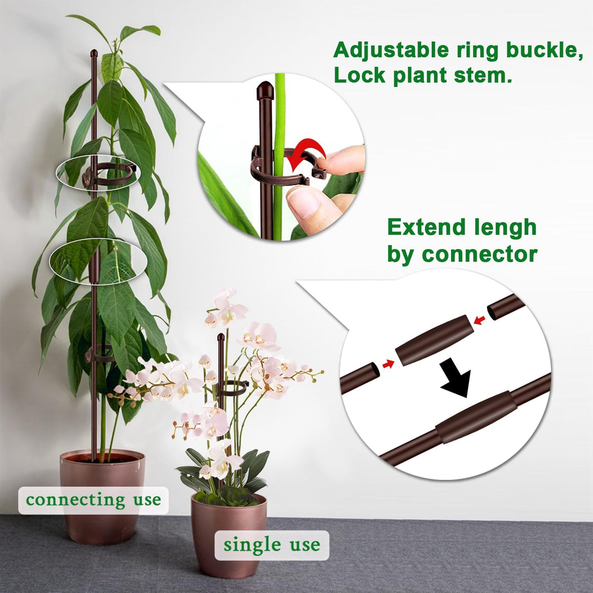 SupKing connectors securely join sticks for varied plant heights.