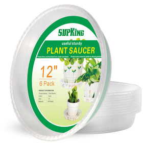 SupKing 12-inch plant saucer front view, six-pack, sturdy tray for heavy pots.