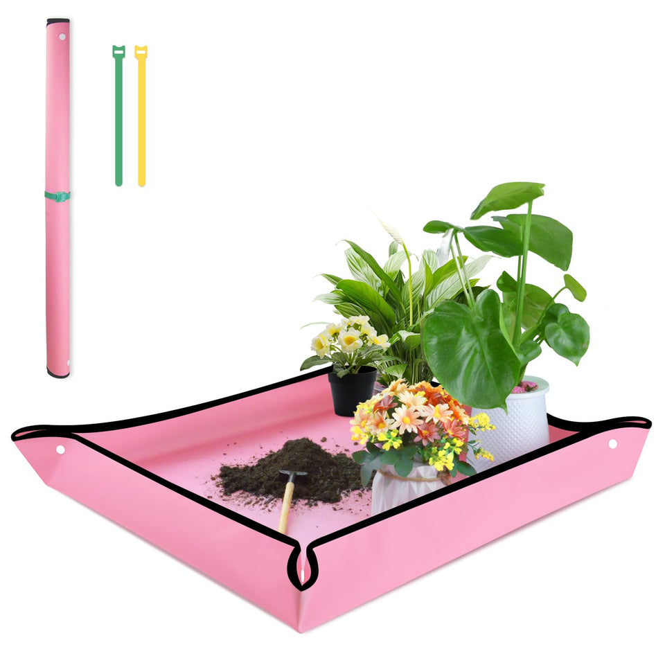 SupKing repotting mat pink 29-5in square keeps soil contained during transplanting