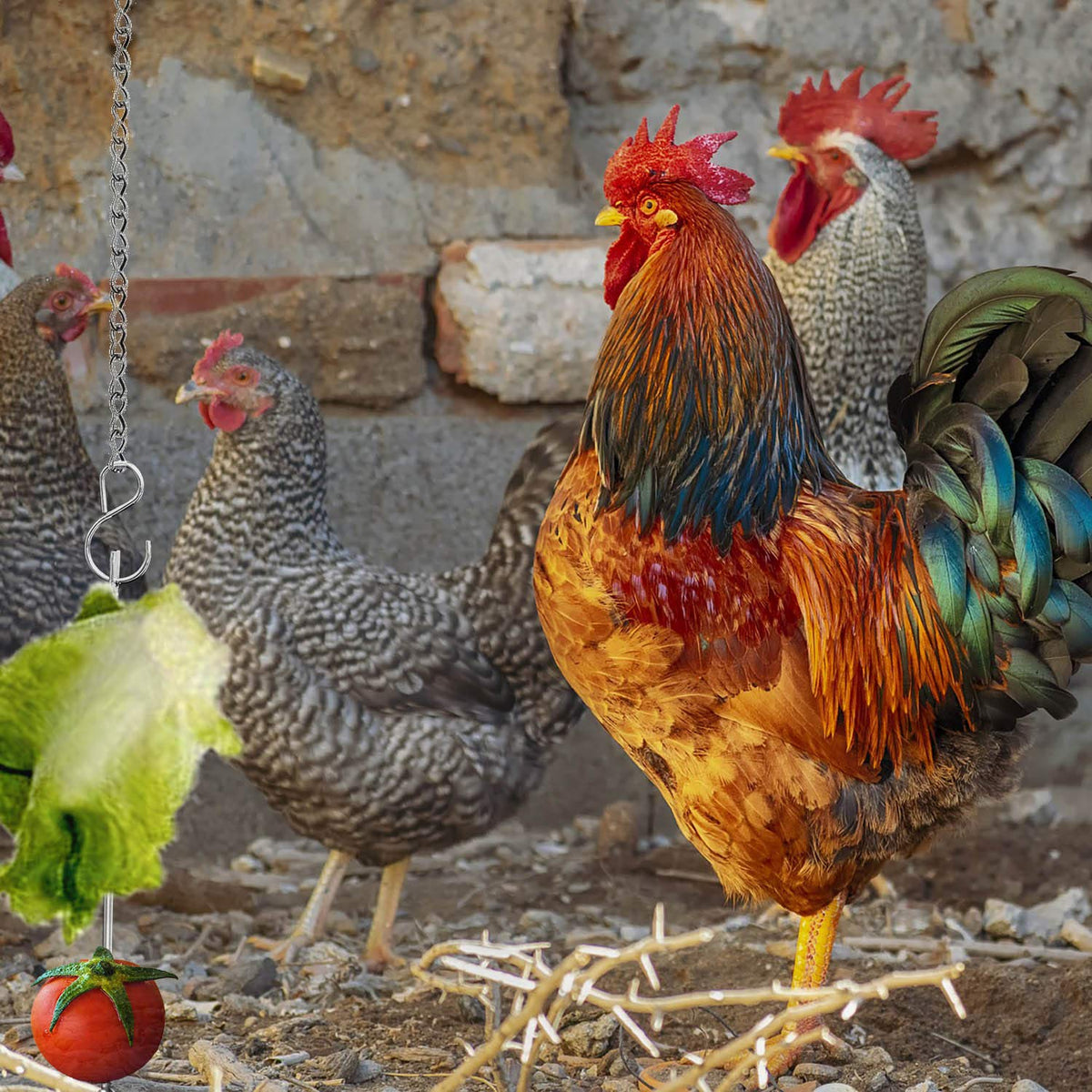 Suplklz chicken feeder with chain included for adjustable length in coop