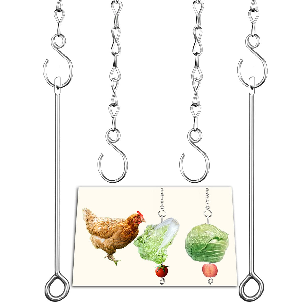 Suplklz chicken vegetable skewer hanging feeder enables quick veggie rewards for hens.