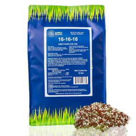 Supply Solutions 16-16-16 granular fertilizer bag ready for balanced lawn and garden feeding