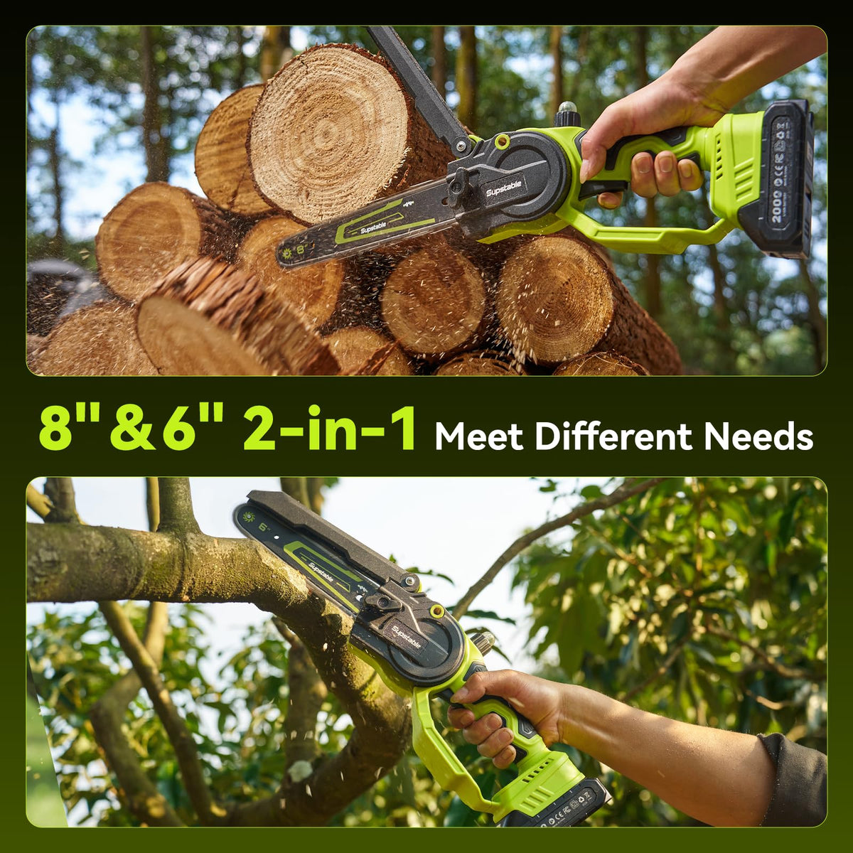 Supstable mini chainsaw with 6‑inch bar for tight pruning tasks