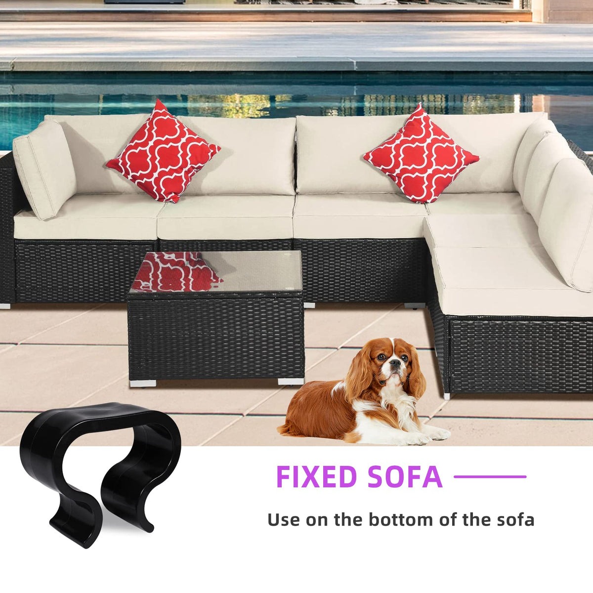 Close-up of SUQ I OME rattan sofa clip securing modules.