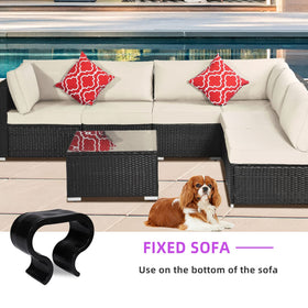 Close-up of SUQ I OME rattan sofa clip securing modules.