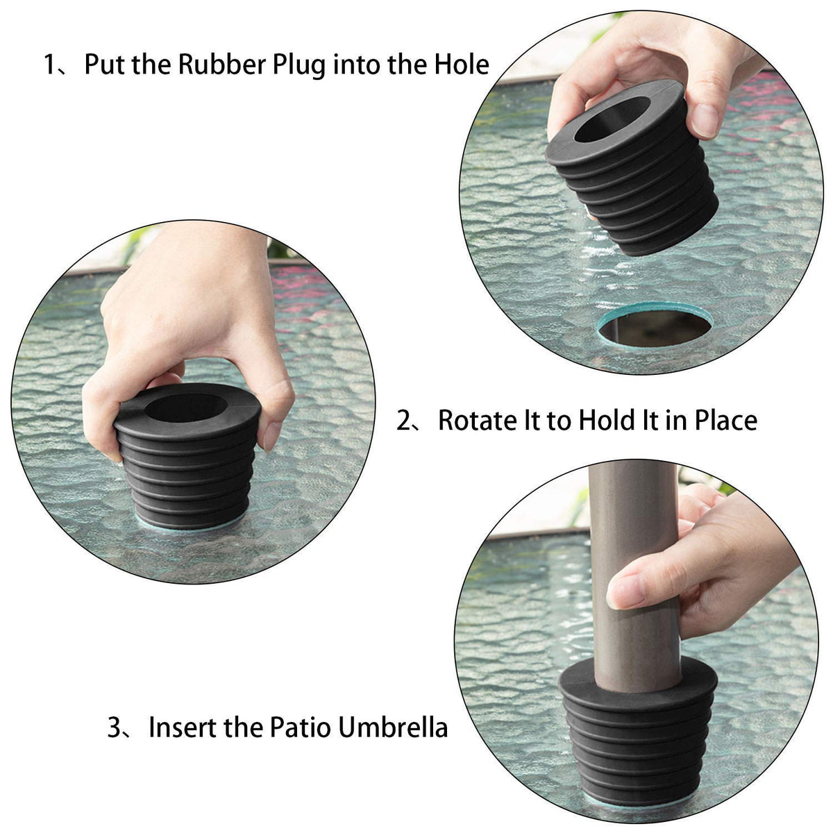 SUQ I OME tapered cone design centers the umbrella to eliminate wobble.