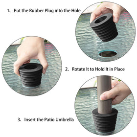 SUQ I OME tapered cone design centers the umbrella to eliminate wobble.