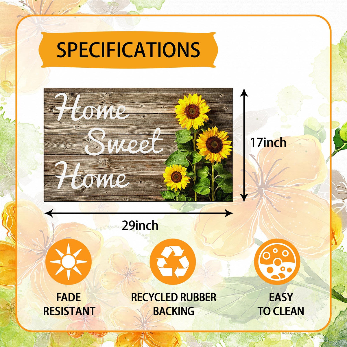 SuQKXCo Sunflower Welcome Doormat absorbent fabric for cleaner entryways.