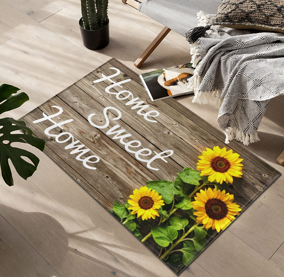 SuQKXCo Sunflower Welcome Doormat soft touch surface.
