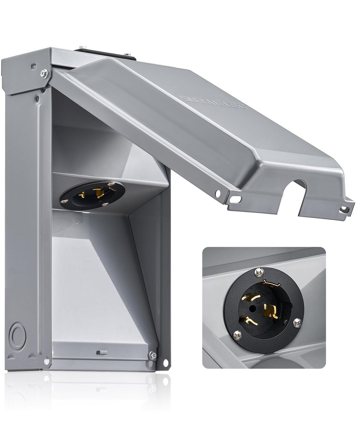 SURAIELEC 50 amp generator inlet box front view for outdoor power access