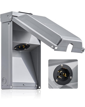 SURAIELEC 50 amp generator inlet box front view for outdoor power access