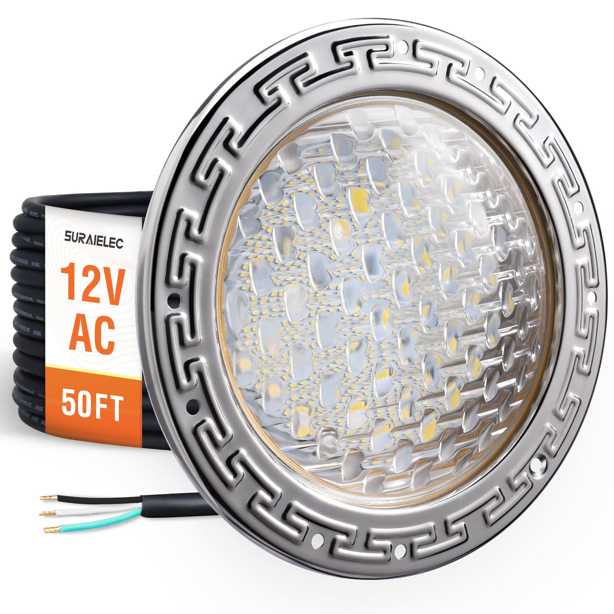 SURAIELEC 12V AC pool light in a 10-inch niche for inground pools.