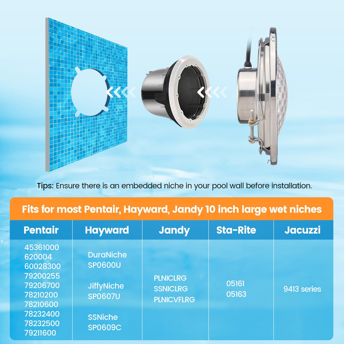 SURAIELEC 316L stainless steel housing resists rust for long-lasting pool lighting.