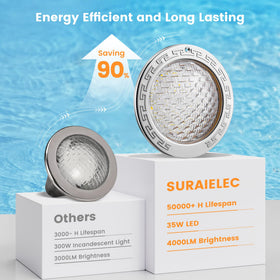 SURAIELEC 4000 lumen cool white glow for crystal-clear pool visibility.
