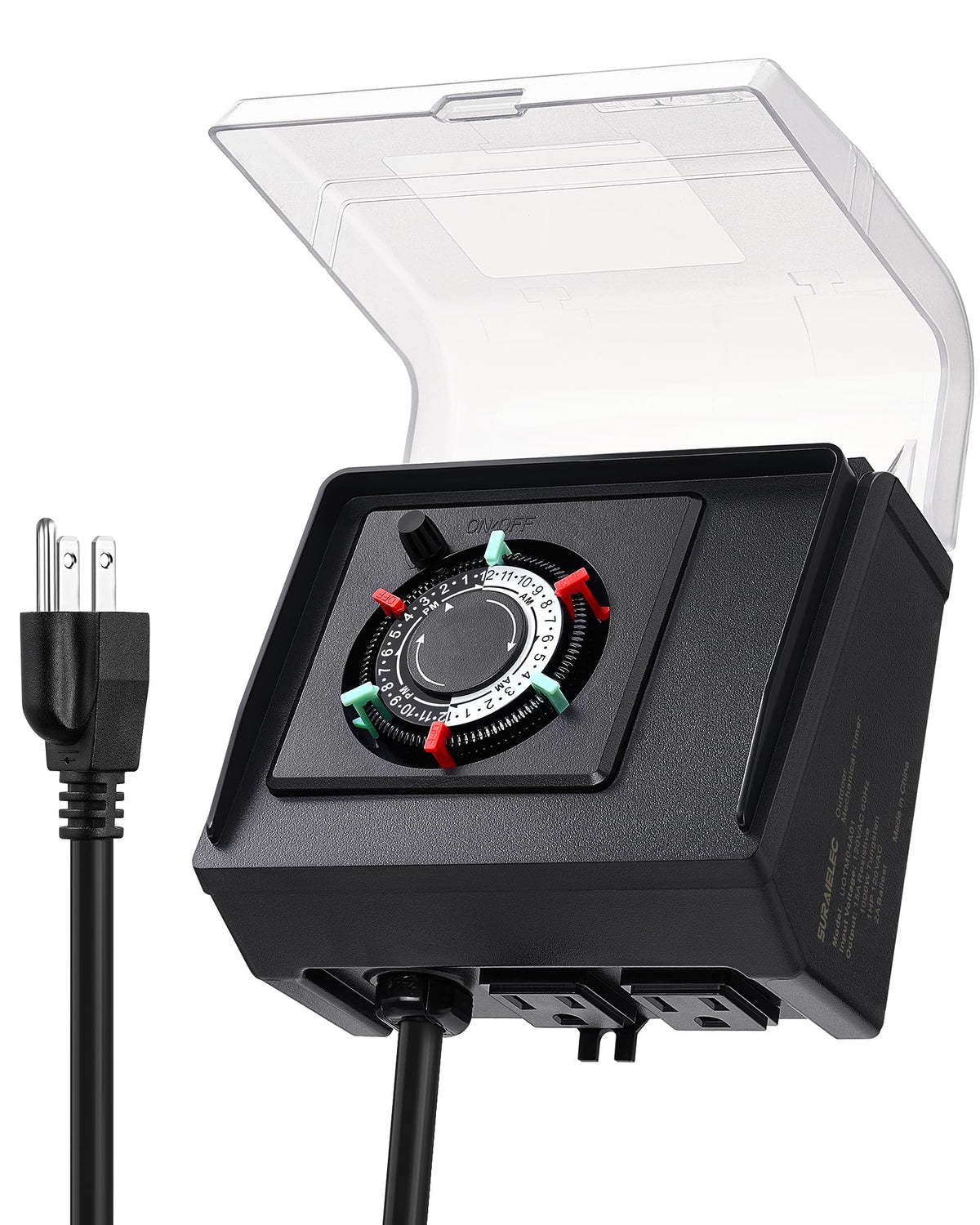 SURAIELEC mechanical pool timer with dual outlets for reliable pump scheduling.