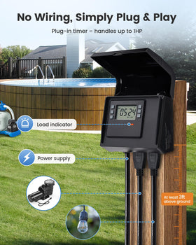 SURAIELEC NEMA 5-15R plug in timer connected to outdoor receptacle
