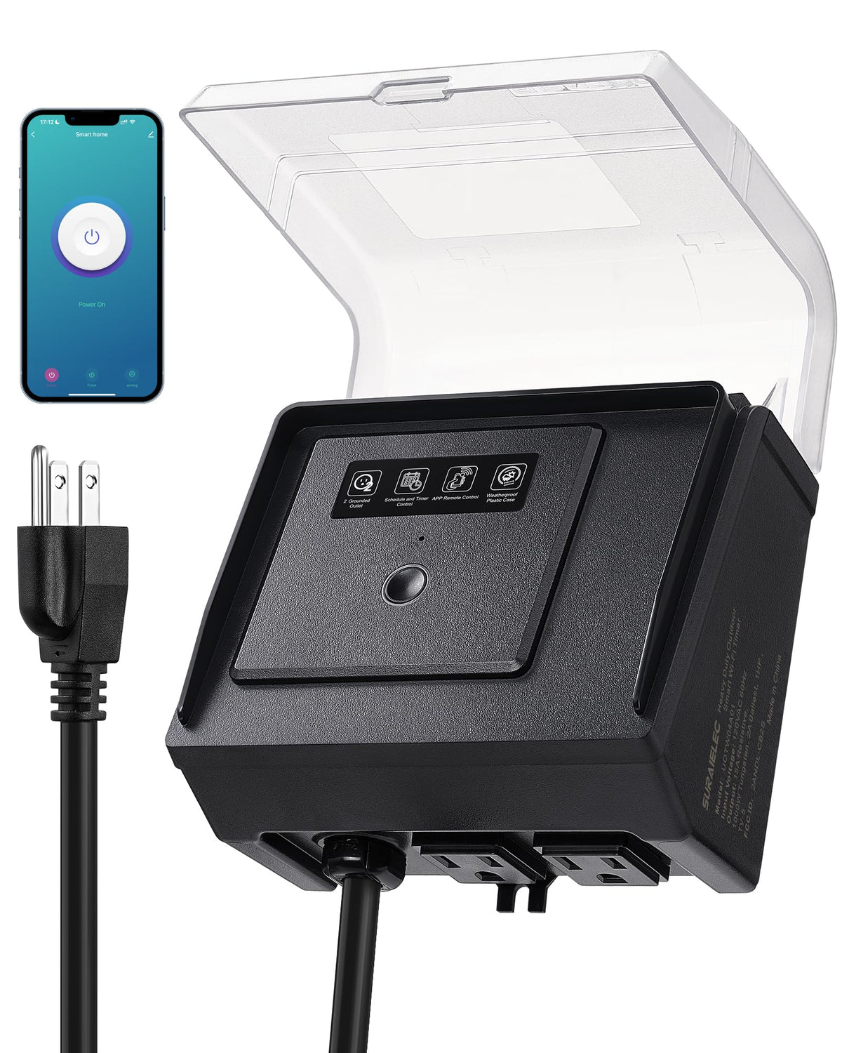 SURAIELEC wifi pool timer with dual outlets for above-ground pools, remote scheduling.