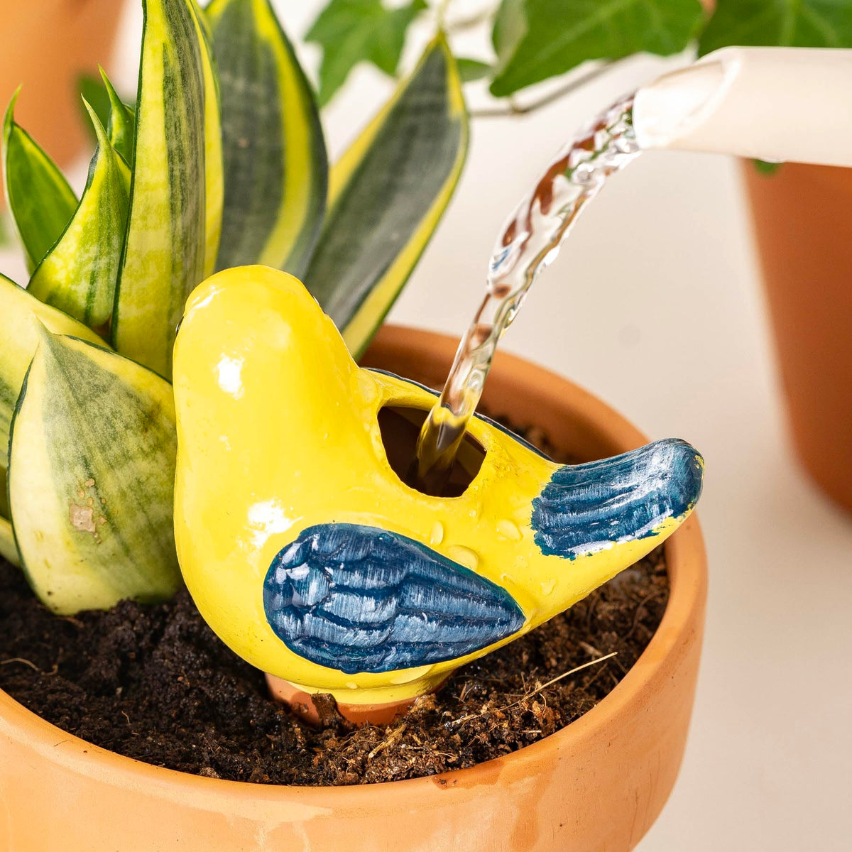 Sure Yuesi pink bird globe helps prevent under and over-watering.