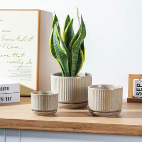 Sure Yuesi speckle gray ceramic pot medium with drainage hole for herbs.