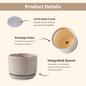 Sure Yuesi speckle gray ceramic pot with embossed striped texture for visual interest.