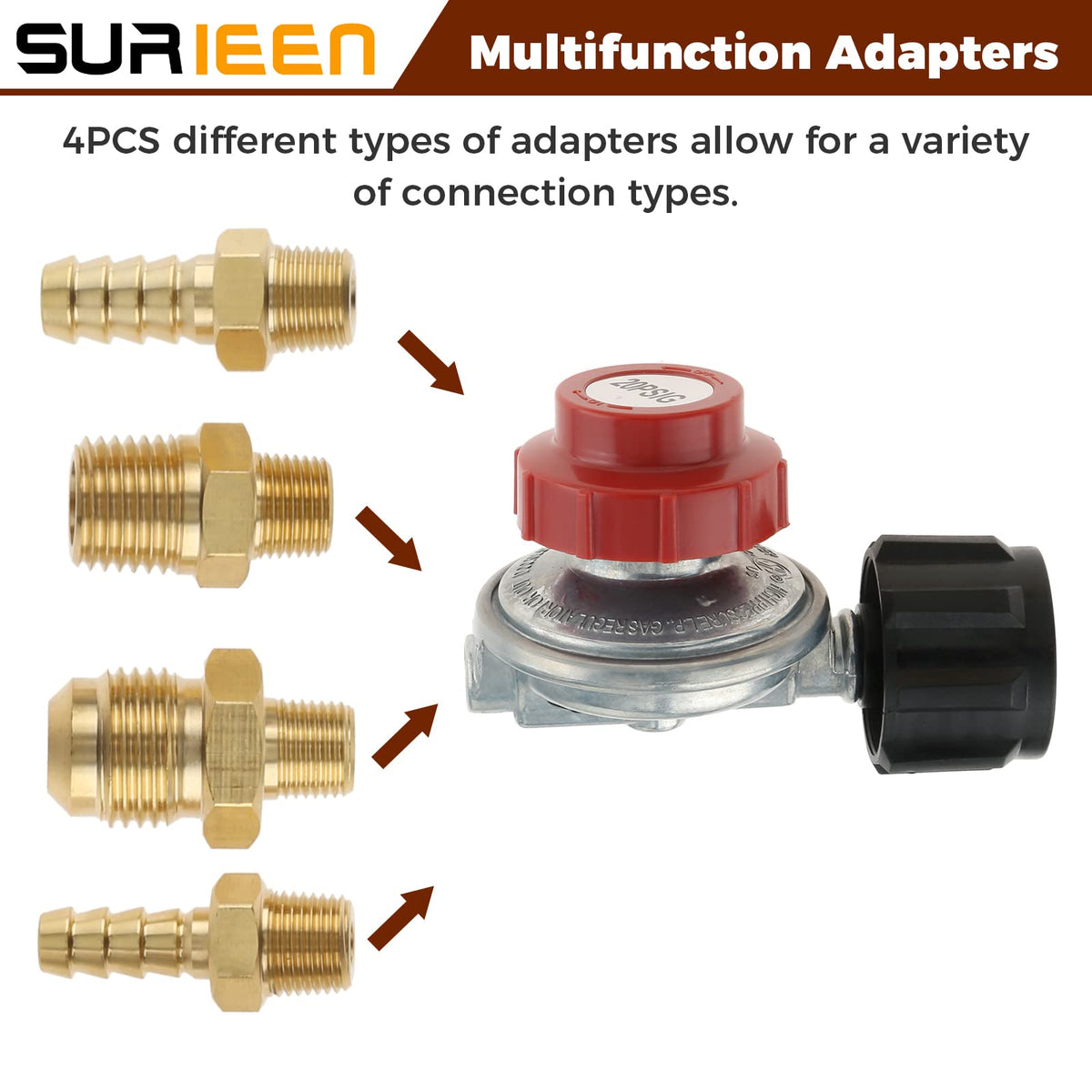 Surieen regulator with 3/8 flare adapter ready for high heat equipment