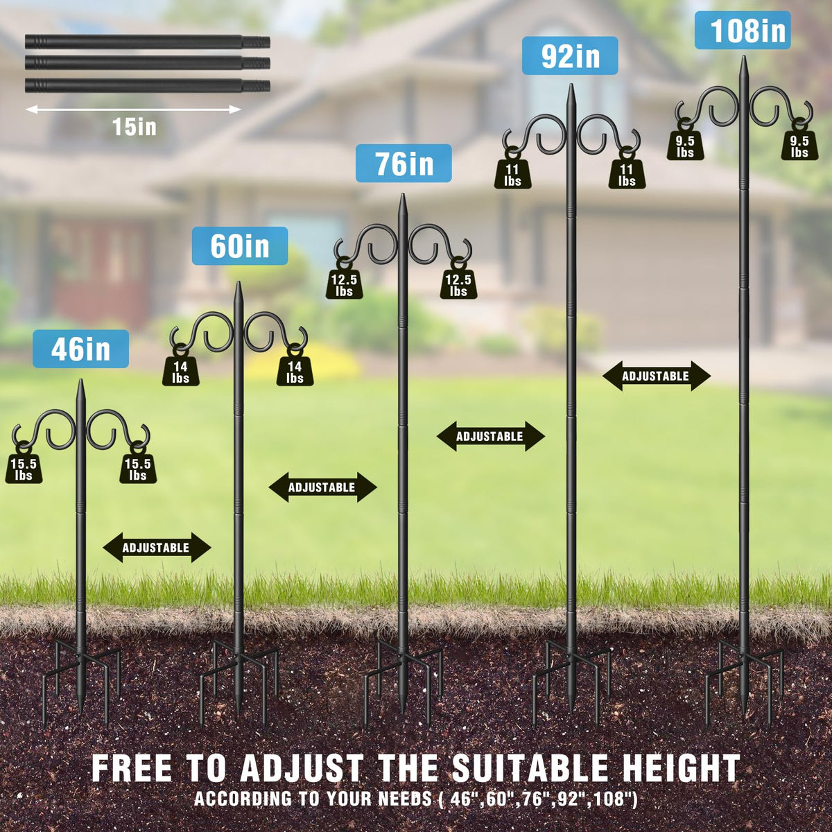 Surprizo 108-inch pole stands tall for easy feeder placement.