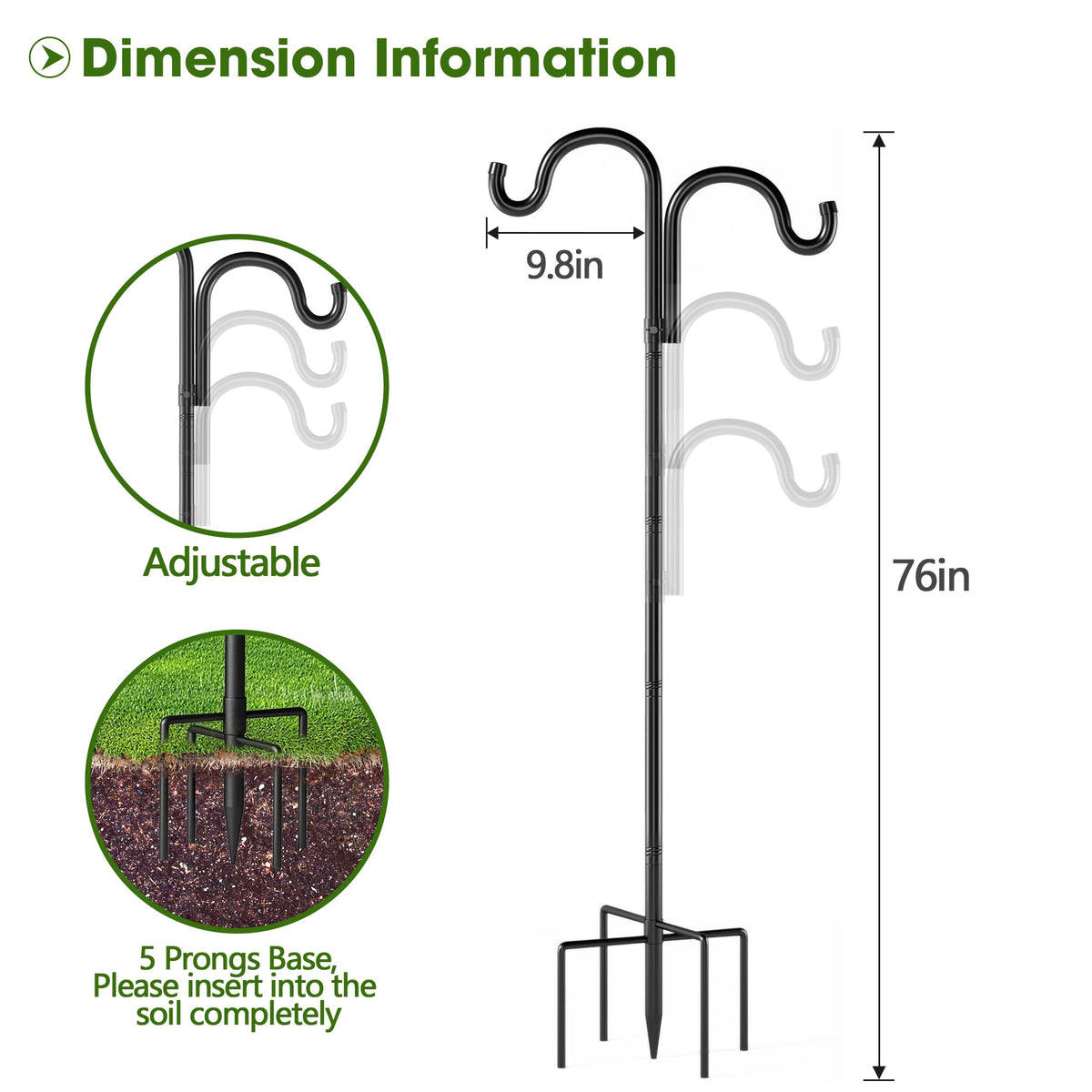 Surprizo Double Shepherds Hook close-up of the 5-prong base for stability