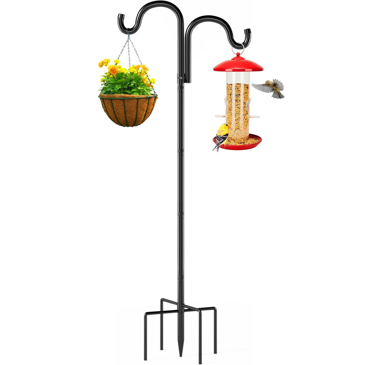 Surprizo Double Shepherds Hook full yard setup for layered decor and feeders