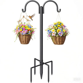 Surprizo double shepherds hooks outdoor stand secures bird feeders and decor.