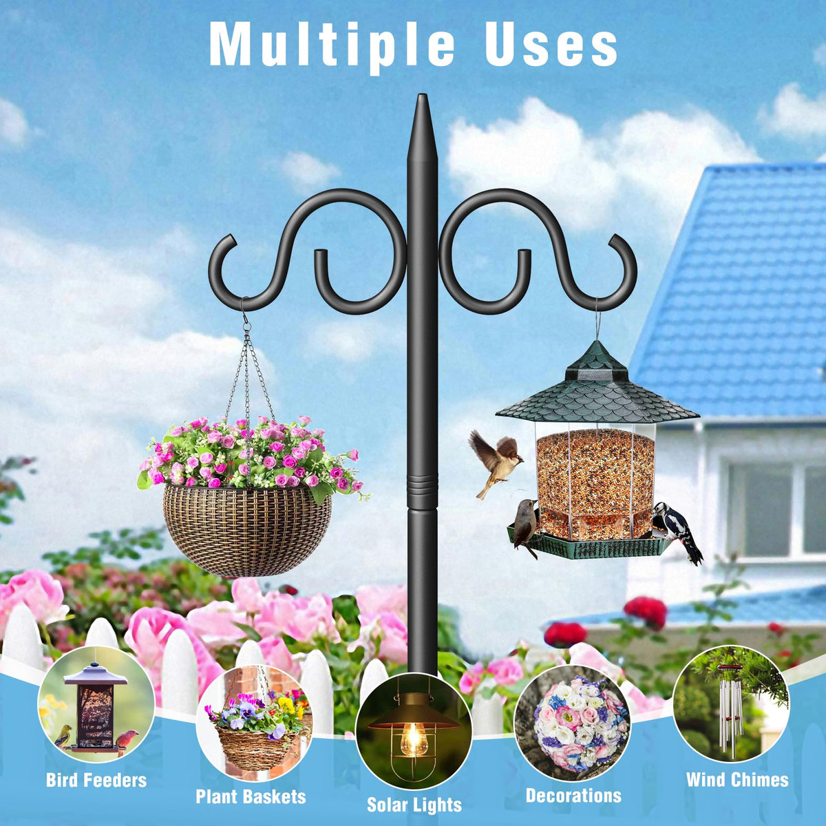 Surprizo versatile hook holds wind chimes, lanterns, and baskets.