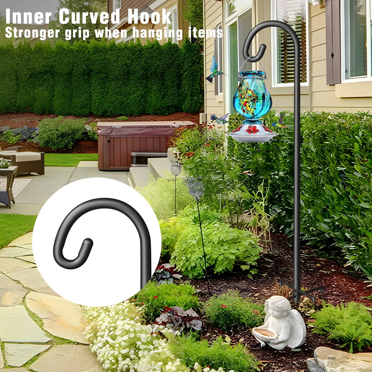 Surprizo Shepherd Hook 46-inch height for compact balcony or patio displays.