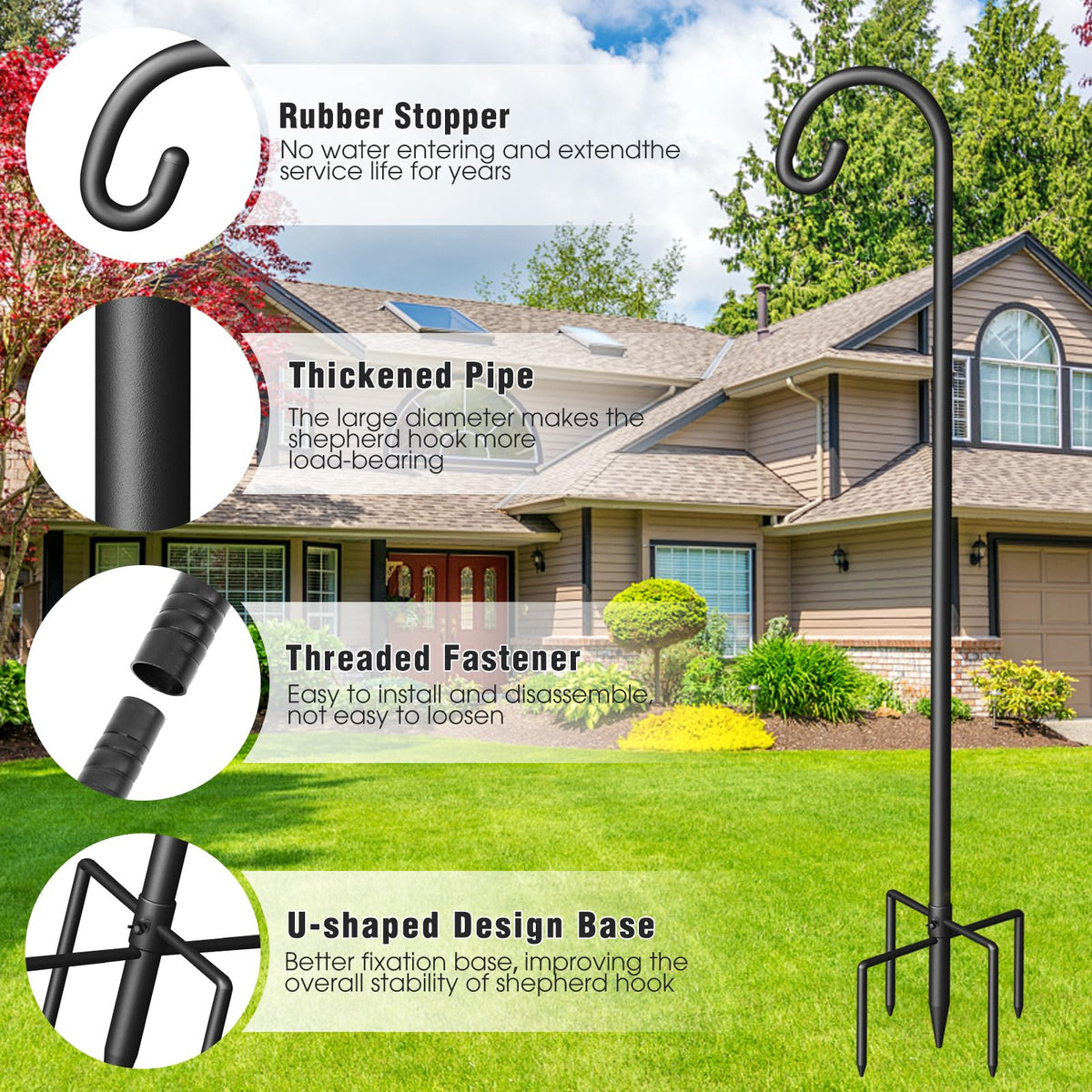 Surprizo Shepherd Hook adjustable height enables versatile hanging arrangements.