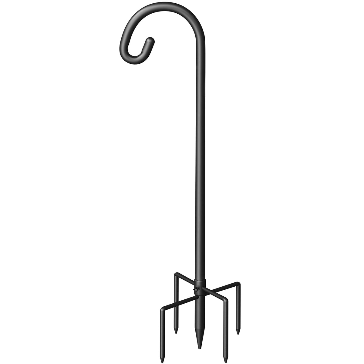 Surprizo shepherd hook with outdoor five-prong base anchors securely in soil.