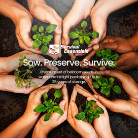 Labeled zip bags organize Survival Essentials seeds for easy future planting.