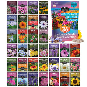 Survival Garden Seeds Flower Seeds Garden Kit front cover showing heirloom varieties for vibrant displays