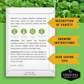Survival Garden Seeds Golden Acre cabbage seeds ideal for bright, crunchy salad mixes.